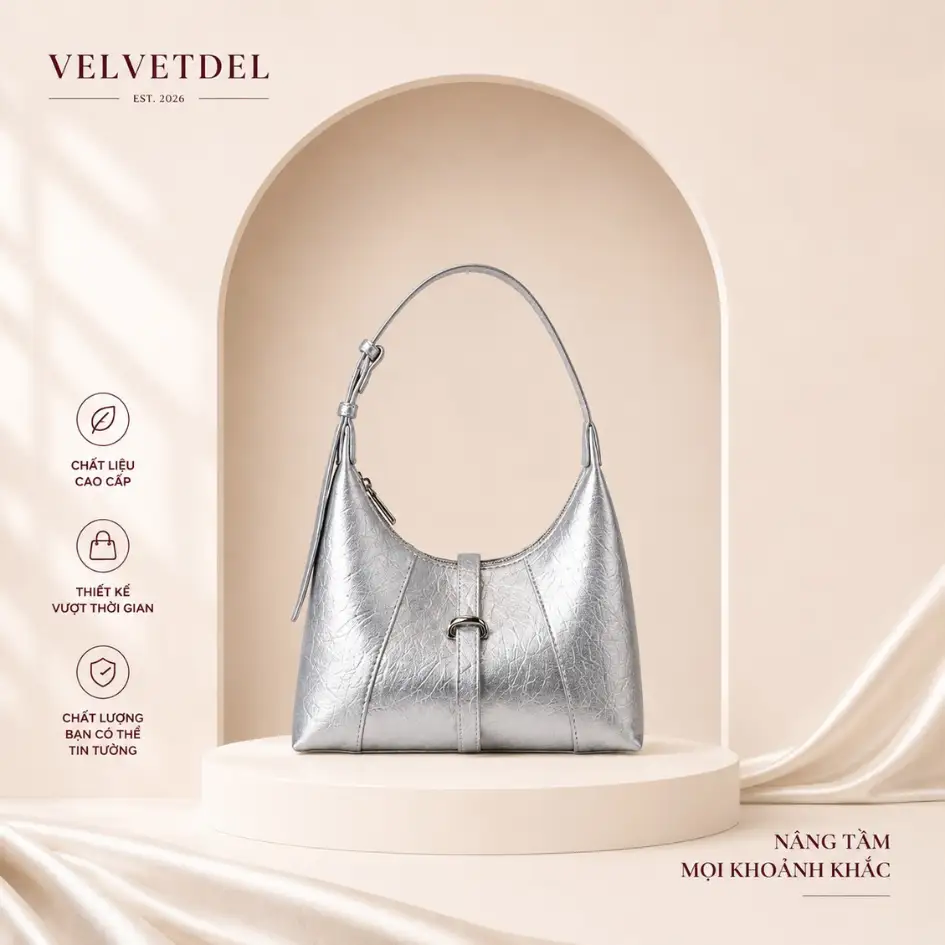 Túi Xách Da Nữ Màu Bạc Trẻ Trung Đi Dạo Phố VelvetDel D004 1 Túi Xách Da Nữ Màu Bạc Trẻ Trung Đi Dạo Phố VelvetDel D004